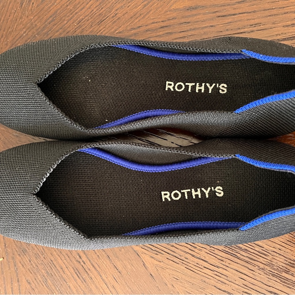 Rothy's Black Flats with Blue Accents